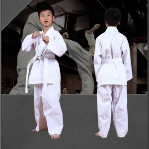 Bails de karaté costume uniforme avec ceintures Vêtements de taekwondo blancs pour les enfants en équipe pour adultes karaté performance