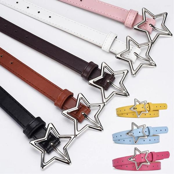 Cinturones niños pentagrama PU cintura de cuero niños ajustable Metal estrella hebilla agujeros cinturón niñas Color sólido Jeans correa de cintura