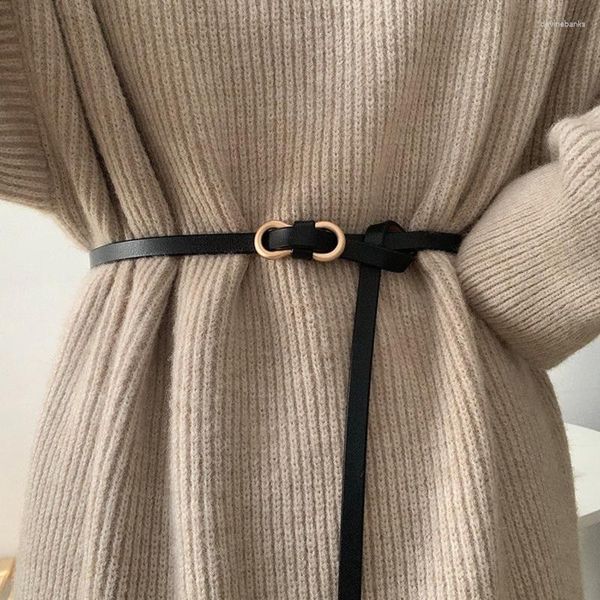 Ceintures nouées sangle de taille PU petit disque en forme de U boucle mode Vintage pull femmes robe gaine costume ceinture accessoires