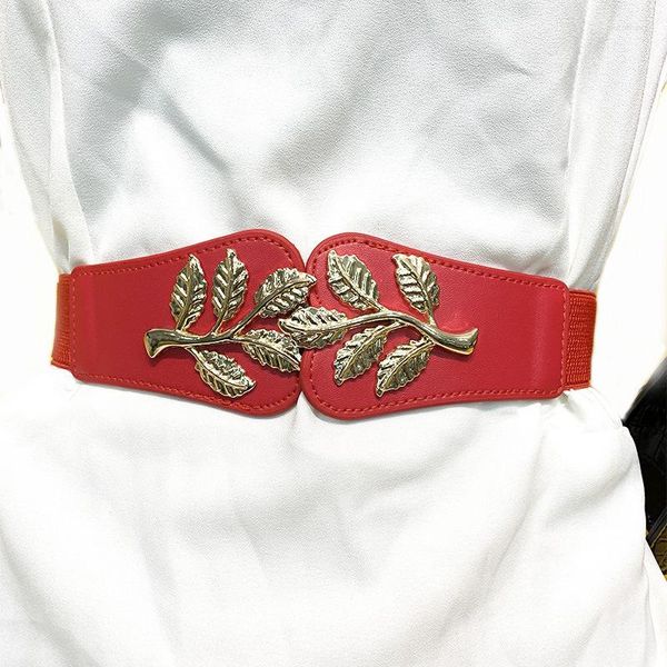 Ceintures mode coréenne feuille de métal dames décorées élastique large boucle de ceinture robe pull taille pour femme