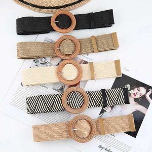 Ceintures coréennes Fashion Femmes Grass Belt Womens larges et simple bracelet ronde à bouton rond en lin élastique élastique High Elastic Robe Strapc240410