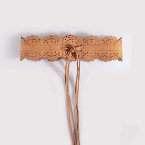 Ceintures Style coréen cuir artificiel large ceinture belle dentelle creuse entièrement assortie ceinture en daim robe pour femme ceinture décorative Q240401