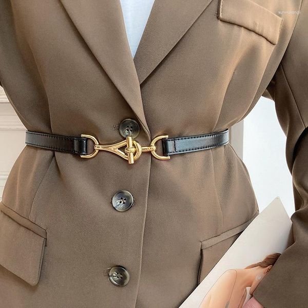 Ceintures femme coréenne ceinture mince Chic all-match chemise jupe robe décoration ceinture or boucle en cuir PU dames sangle de taille