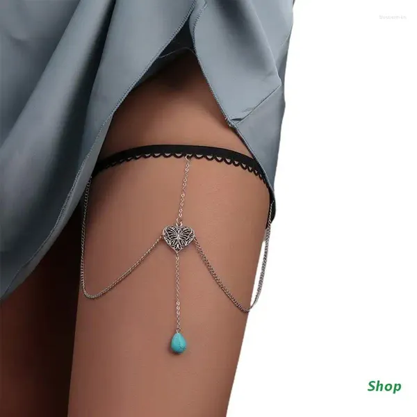 Ceintures l5yc punk chaîne de jambes jarreter enrôleur turquoises papillon cuisse élastique sexy bijoux bijoux de nuit fête pour femmes