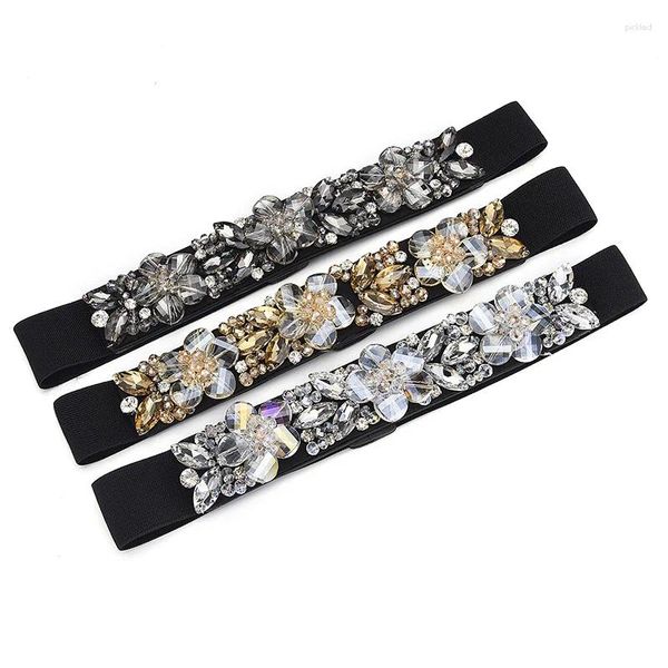 Ceintures dames ceinture élastique tendance cristal fleur femme Version coréenne mode ceinture tout-match strass incrusté