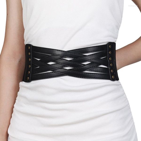 Ceintures dames élastique large taille ceinture mode décoratif femmes Vintage évider cuir souple ceinture vêtement accessoires