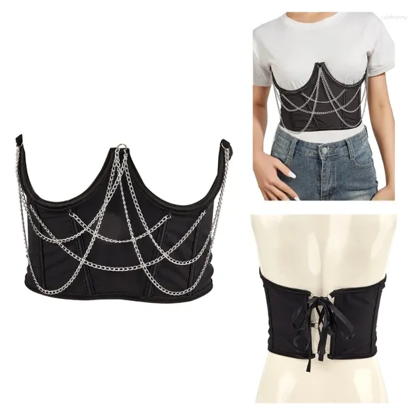 Ceintures dames élégantes ceinture de taille corset élastique avec chaîne en alliage de pendaison