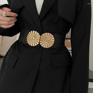 Riemen dames mode elastie elastie brede taille afdichting metalen ronde gesp square accessoire riem alle bijpassende pak jas vrouw waiatband