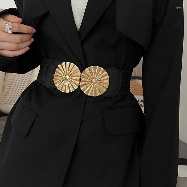 Ceintures dames mode élastique large joint joint métal boucle ronde carré accessoire ceinture accessoire tout costume assorti femme waiatband