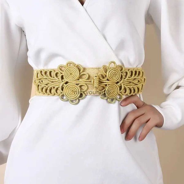 Ceintures Dames nouvelle ceinture élastique or argent bande extensible fleur décorative larges ceintures en cuir pour les femmes de haute qualité mode 2019 Bg-924