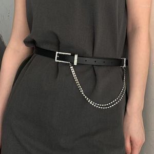 Riemen dames strass hangende ketting zwarte dunne riem punk decoratieve rok taillband ins style wilde shirt mode dames