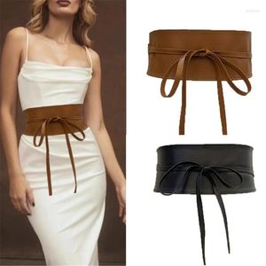 Ceintures dames sous le buste Corset en cuir PU ceinture de taille large avec corde à nouer universelle femmes robe formelle chemise manteau en gros