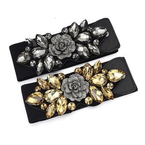 Ceintures dames large ceinture accessoire chaîne de taille élastique Vintage fleur décorative strass ceinture en gros goutte