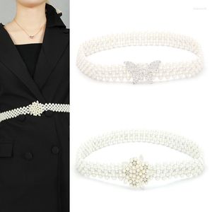 Ceintures Lady Incrusté Strass Boucle Taille Chaîne Multicouche Perle Large Ceinture Élastique Costume Robe Trench Coat Décorations Perles Ceinture