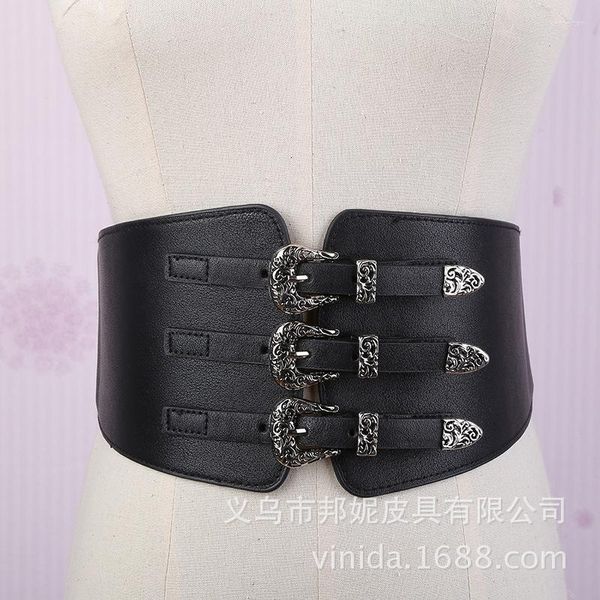 Ceintures Lady Pu Ceinture En Cuir Filles Large Ceinture Dames Taille Noir Joker Boucle Punk Alliage B-9066