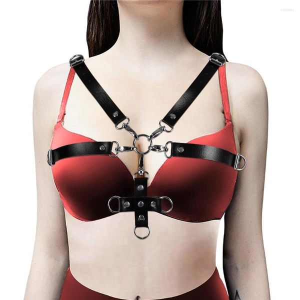 Cinturones Cinturón de cuero para mujer Arnés de cuerpo sexy Lencería de bondage Tops de tiras Sujetador hueco Punk Goth Fetish Ropa exótica Fiesta Ropa de baile