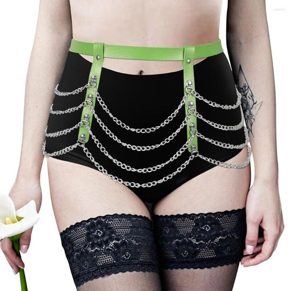 Ceintures En Cuir Punk Goth Harnais De Mode Sous-Vêtements Féminins Sexy Lingerie Jarretelles Bas Ceinture Habillement Exotique Chaîne En Métal Accessoires