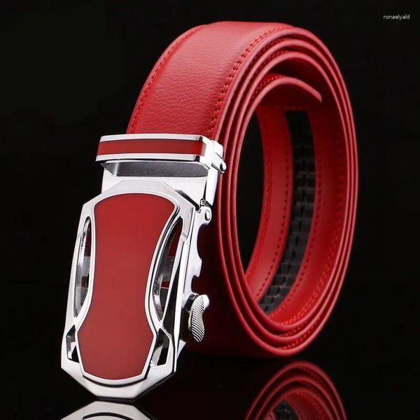 Ceintures LGFD7913B Hommes Car Design Boucle à cliquet Solide Rouge Jaune Blanc Cuir de vachette Ceinture en cuir fendu