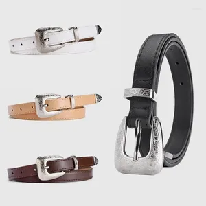 Riemen Lnfluencer Fashion Dames Premium Pu met vintage zilveren gesp Gebeeldhouwde eenvoudige tailleband Alle jeanspakaccessoires Damesriem