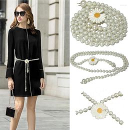 Cinturones marca Luxur 2022 tendencia mujer pequeña Margarita perla cintura cadena señoras moda salvaje decoración cristal cuenta Bg-1576