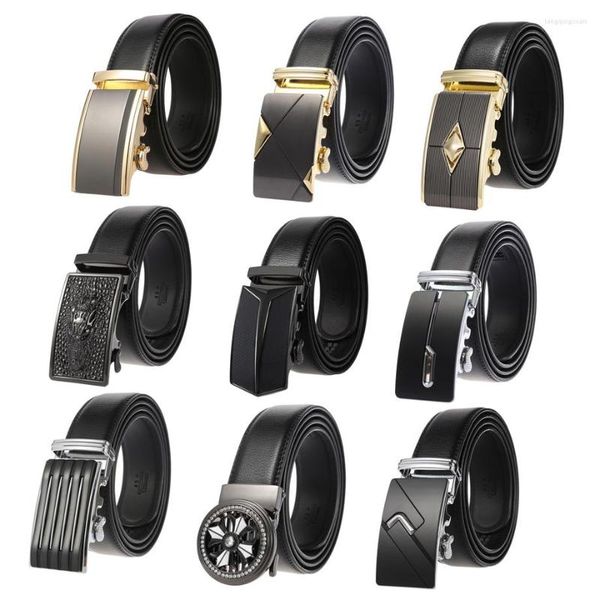 Cinturones de lujo de cuero de vaca de 3,5 cm de ancho para hombres, cinturón clásico con hebilla automática para hombre, correa de cintura para vestido negro de alta calidad G1309