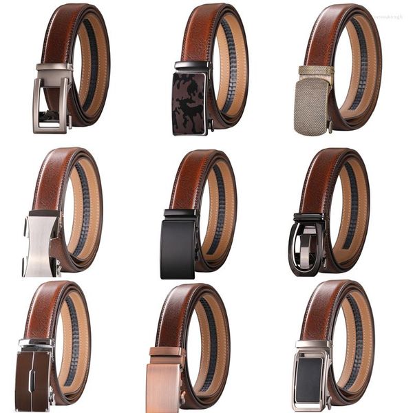 Ceintures de luxe 3.5cm largeur haute qualité peau de vache ceinture en cuir véritable pour hommes affaires métal automatique boucle à cliquet mâle B362