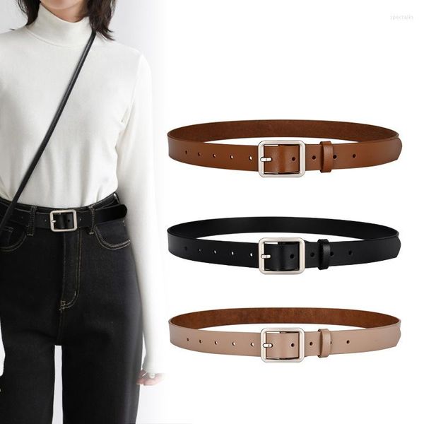 Ceintures en alliage de luxe pour femmes hommes 2.8 cm en cuir véritable jean ceinture argent carré boucle ardillon affaires travail décontracté taille sangle