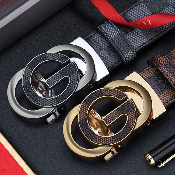 Cinturones de lujo Big G Word Silver Gold Alloy Buckle Retro Plaid Fashion Youth Men's BeltBelts