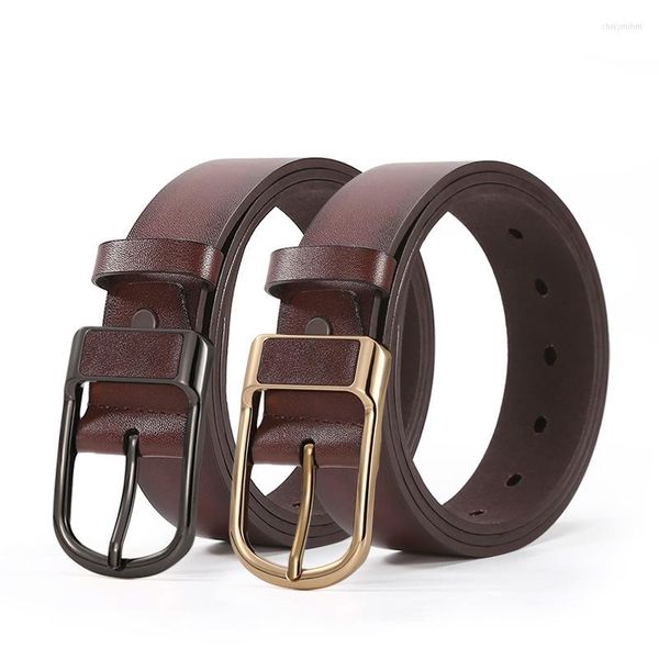 Cinturones Cinturón de cuero partido de moda de lujo para hombres Vestido de boda de negocios Hebilla de pin Negro Marrón Correa vintage en cintura suave