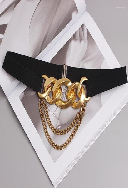 Cinturones Luxury Metal Link Cadena cintura con correa elástica elástica para decoración de vestimenta Autumn Femenina casual Jean Canch8728095