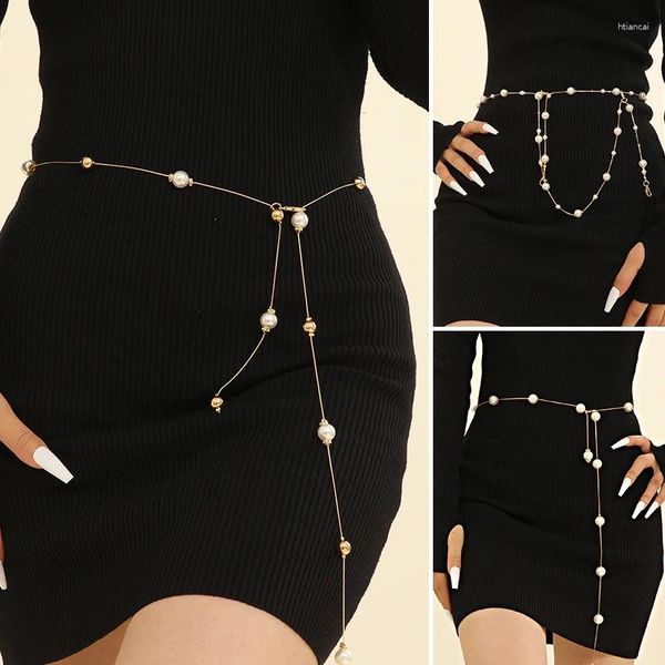 Cinturones de lujo Metal borla cintura Hip Hop diseñador marca oro imitación perla cintura cadena suéter vestido faja decoración
