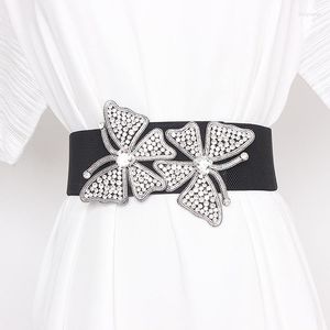 Ceintures de luxe blanc strass papillon taille femmes élégantes dames robe ceinture élastique Strech sangle cristal ceinture