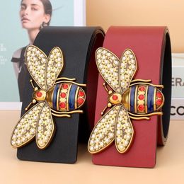 Cinturones de lujo con abeja Big Buckle Womens Diseñador de alta calidad Cinturón de cuero genuino para ancho de mujeres 7 cmbelts emel22 216c