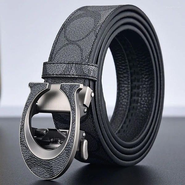 Cinturones de lujo Trabajo Negocios Mujeres Metal C Hebilla automática Cinturón de cuero de alta calidad para hombres Correa casual