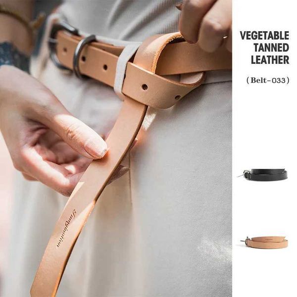 Cinturones Maden Cinturón de cuero retro Versión casual Doble bucle Hebilla de metal Correa decorativa adecuada para mujer Denim Moda Q240401