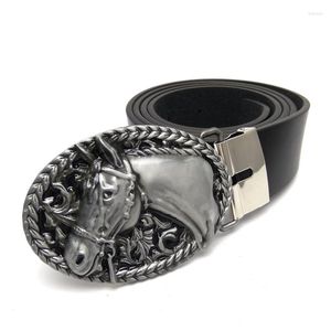 Cinturones Accesorios masculinos con caballo de vaquero occidental Diseñador para hombre Hebilla de cinturón de metal ovalado Cuero de PU negro para hombres Jeans