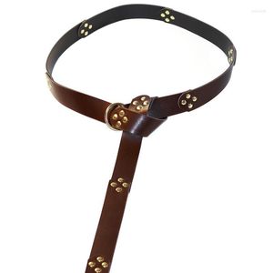 Cinturones medievales para hombres, disfraz de caballero Larp, accesorio de disfraces, cinturón de cuero de pirata vikingo, cinturón Steampunk con nudo de bucle largo