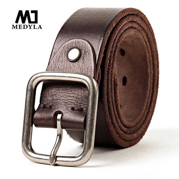 Ceintures MEDYLA hommes en cuir véritable ceinture en alliage boucle rétro Design haute qualité hommes marque ceinture haut peau de vache Production MD605 Q240401