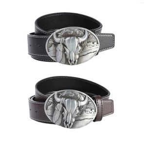 Ceintures Hommes Faux Cuir Ceinture Réglable Tête De Taureau Boucle Taille Far West Cowboy Pour Pantalon Pantalon Accessoires