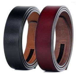 Ceintures Ceinture en cuir pour hommes de haute qualité Vintage à cliquet gratuit noir 44 "-52" sans boucle mode