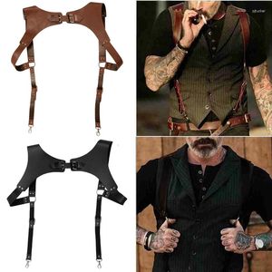 Cinturones Tirantes para hombre Vintage Leathe Medieval Renaissance Arnés Punk Pecho Correa para hombro Suspensorio Accesorios de ropa