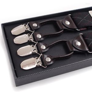 Courroies Hommes Noir Plaid Y-Shape Bretelle avec antidérapant 6 clips élastique réglable Brace L93F