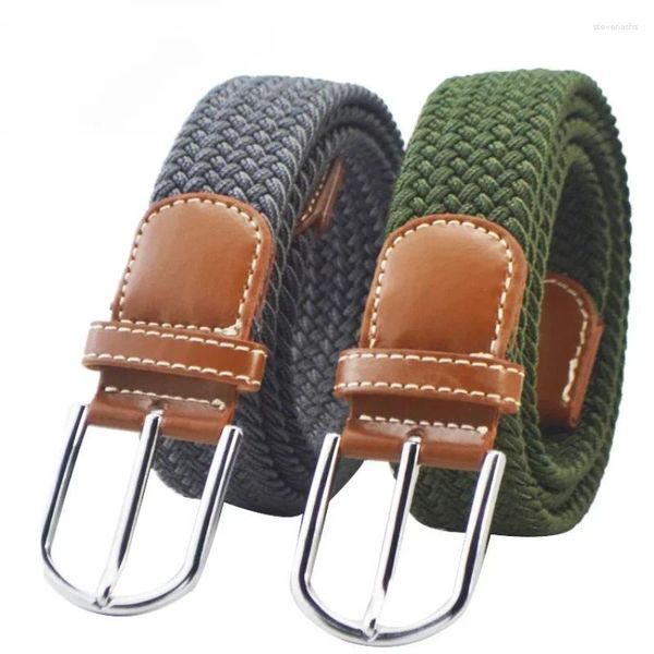 Cinturones Hombres elásticos Cinturón de cintura Cinturón negro Metal de cuero tejido trenzado de metal ancho para 2024