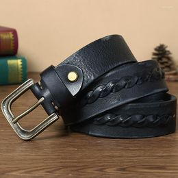 Ceintures hommes véritable ceinture en cuir tressé 3.8 cm largeur cuivre boucle ardillon pour jean Vintage rétro tissé mâle sangle décontracté G825