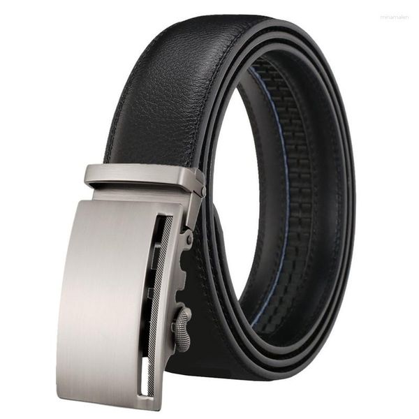 Ceintures hommes en cuir véritable ceinture affaires métal boucle automatique pour homme concepteur peau de vache cliquet 110-130cm mode