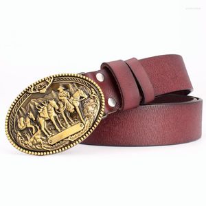 Riemen Mannen Lederen Riem West Cowboy Gesp Golden Knight Patroon Bos Koe Cadeau Voor MaleBelts BeltsBelts Emel22