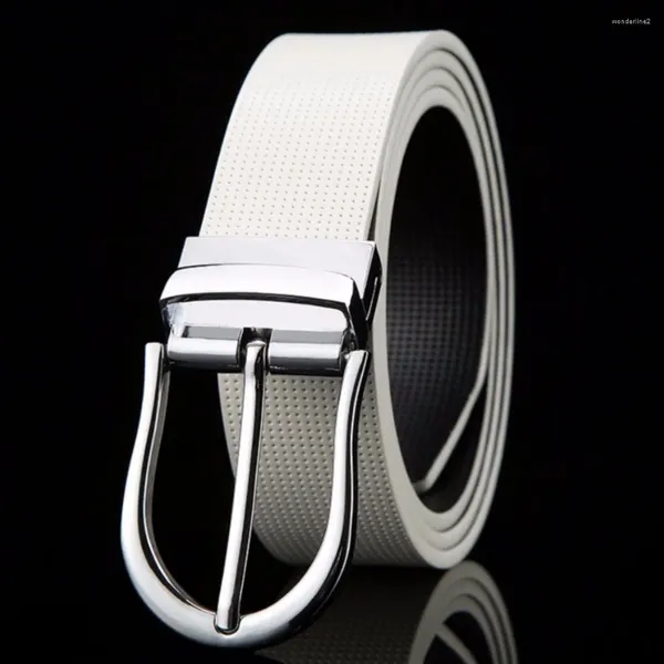 Ceintures hommes Ceinture en cuir décontracté haute qualité deux côtés point sangle noir blanc mâle rotatif argent boucle Ceintures Homme