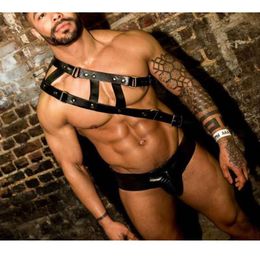 Ceintures hommes une bandoulière Bondage harnais gothique Faux cuir ceinture boucles réglables corps poitrine fétiche nuit Clubwearceintures