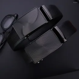 Cinturones Hebilla de cinturón de cuero con trinquete automático para hombre Cinturones casuales de alta calidad 130 cm Negro 3,5 cm de ancho