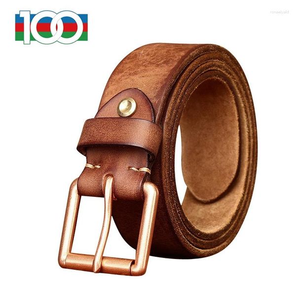 Cinturones Cinturón para hombres 4 cm de ancho Lavado con agua para hacer vieja capa de cabeza gruesa Cuero de vaca American Vintage Cuero Hebilla de cobre